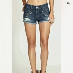New Guess Western Embellished Beaded Cut Off Denim Shorts 28 6